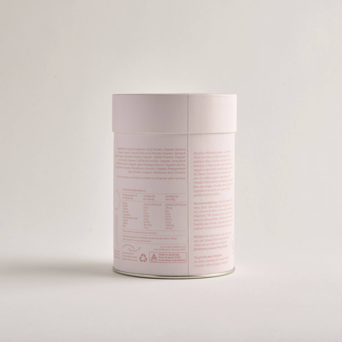 Back of natural flavoured Fertile You Elixir