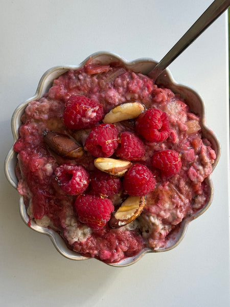 Hormone-Loving Winter Oats with Rhubarb Strawberry Jam & Elixir Drizzle