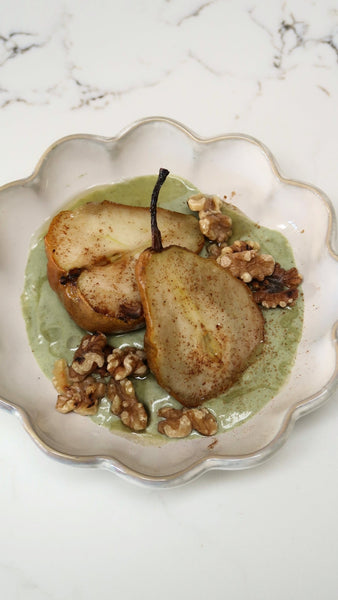 Honey Cinnamon Roasted Pears with Greek Yogurt & Walnut Crunch | Hormone & Fertility Support Recipe